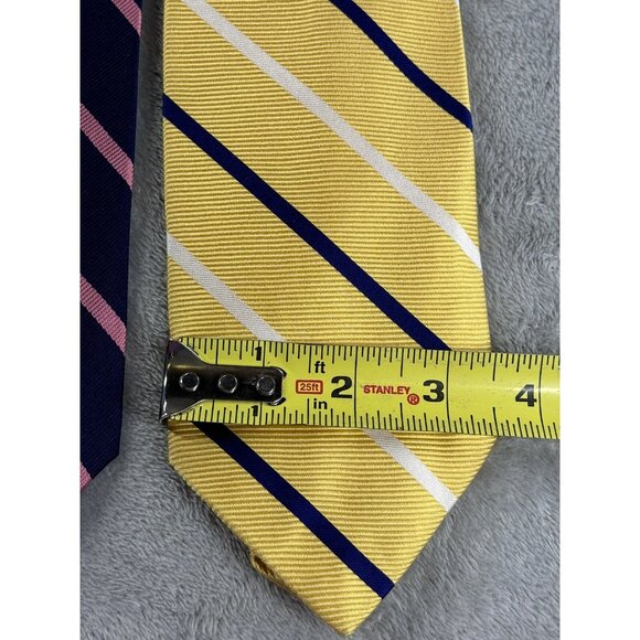 2 Brooks Brother Makers Men’s Silk Ties Stripe Yellow Navy Pink USA Made - Picture 5 of 6